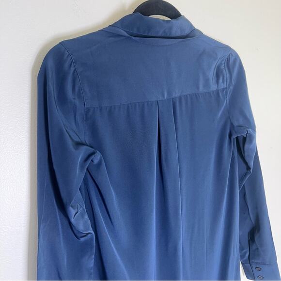 Cuyana Sz XS Gathered Silk Shirt Dress Long Sleeve Navy Blue with Belt - Picture 5 of 7